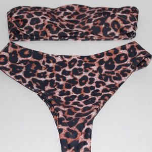 Shein Leopard Bandeau High Waisted Bikini Swimsuit
